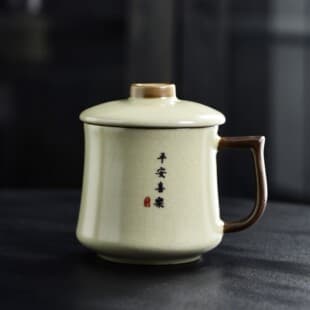 Ru Kiln Mug Gift Box with Lid, High-End Ceramic Personal Tea Cup for Office, Business Meeting Souvenir