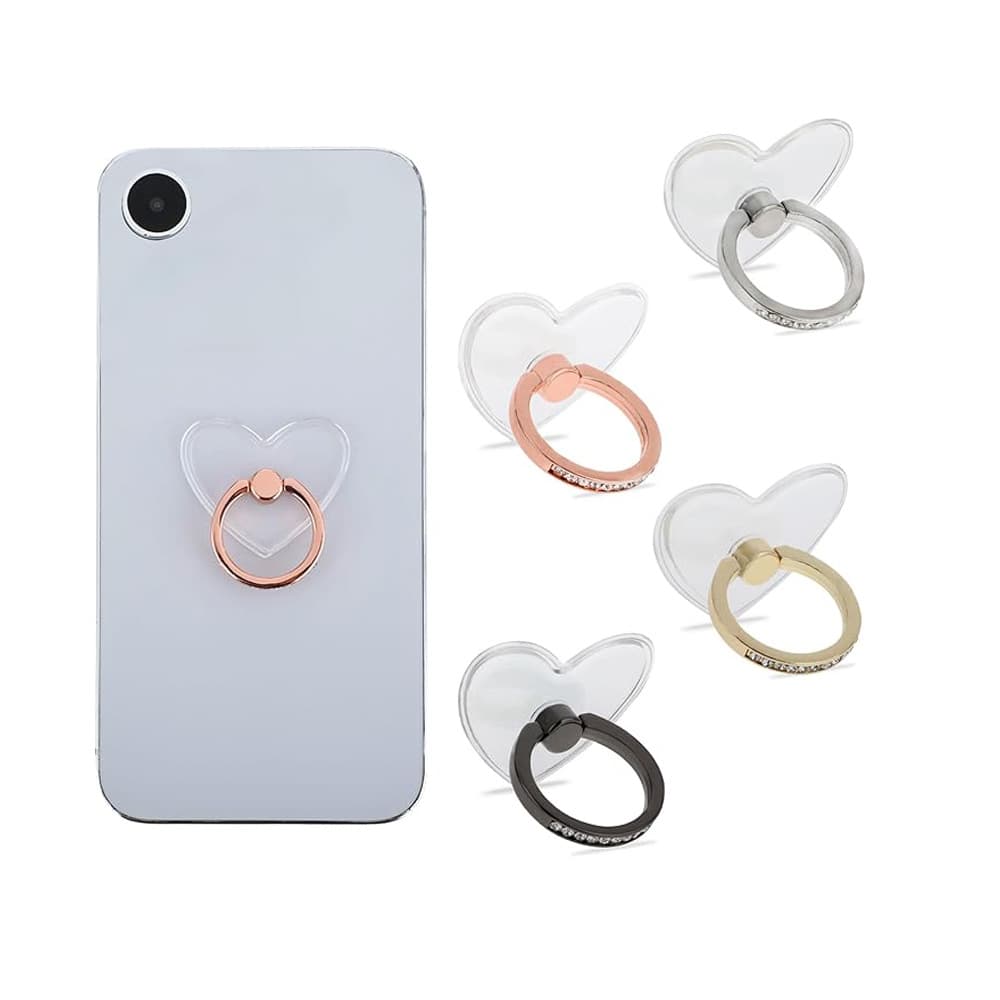 Diamond Ring Holder with Zinc Alloy Metal Ring, Transparent Ring with 13 Heart-Shaped Diamond Accents Phone Stand