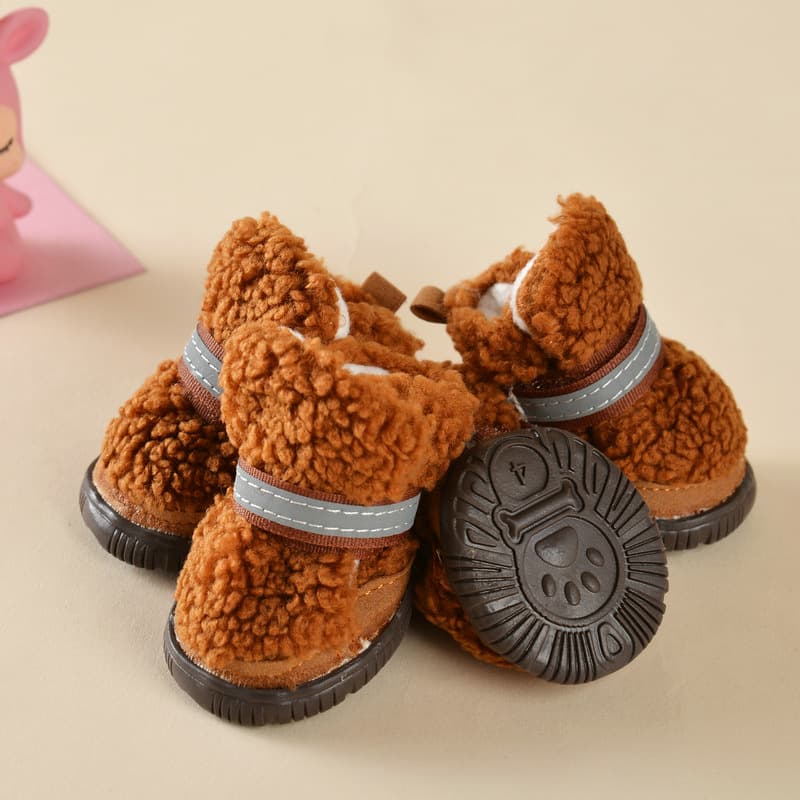 Teddy Fleece Warm Pet Shoes for Autumn and Winter, Small Dog Shoes, Non-Slip and Wear-Resistant Snow Boots