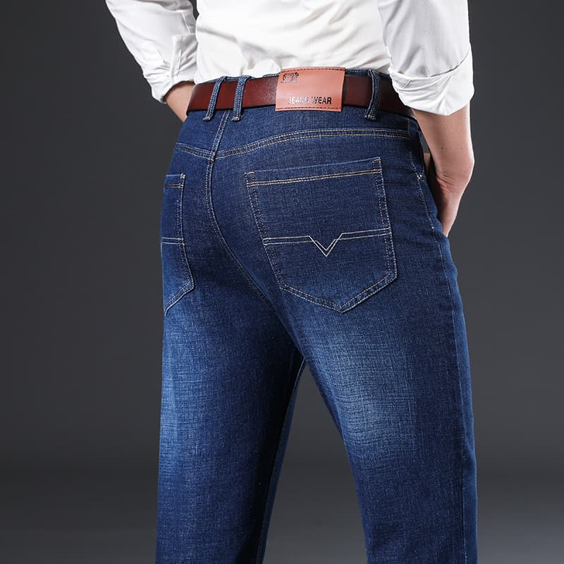 2022 Autumn/Winter New Thick Stretch Business Men's Straight Jeans Long Pants Casual Trousers
