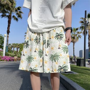 Hawaiian Beach Shorts for Men, Trendy Summer Thin Patterned Quick-Dry Swim Shorts, Loose Casual Board Shorts