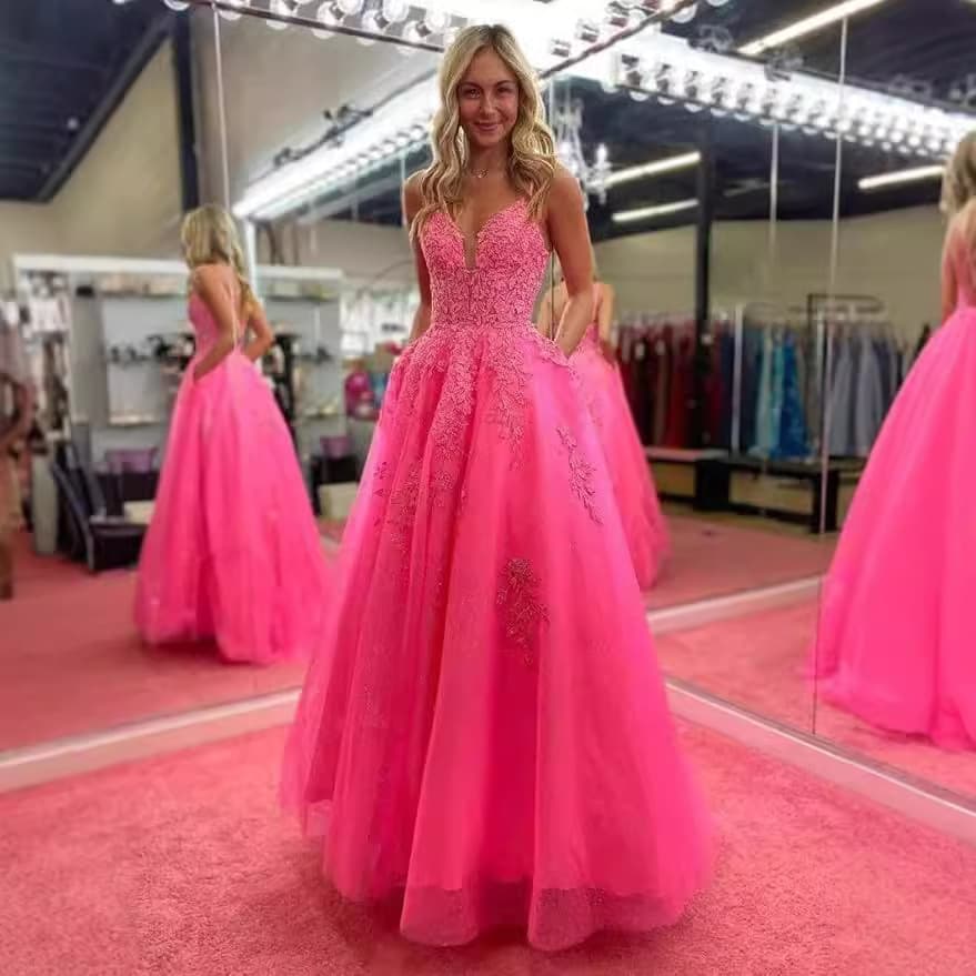 Cross-border Evening Dress French Style Spaghetti Strap Long Lace Tulle Ball Gown Back Lace-up Design Formal Dress