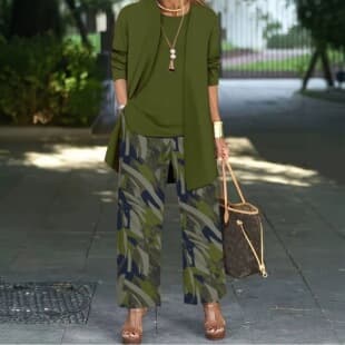 Best-selling European and American Autumn/Winter Set Plus Size Women's Casual Loose Print Jacket Vest Pants 3-Piece Set