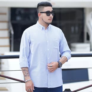 Amazon Big Size Men's Long Sleeve Shirt Plus Size Loose Striped Business Casual Shirt for Overweight Spring Autumn