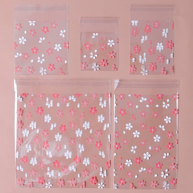 Original pink and white flower handmade snowflake pastry candy bread bag dried fruit packaging bag self-adhesive gift biscuit bag
