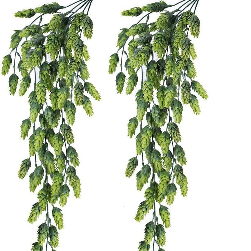 Rattan 5-Branch Small Cypress Bud Wall Hanging Hops Vine Plant Wall Decor Artificial Greenery