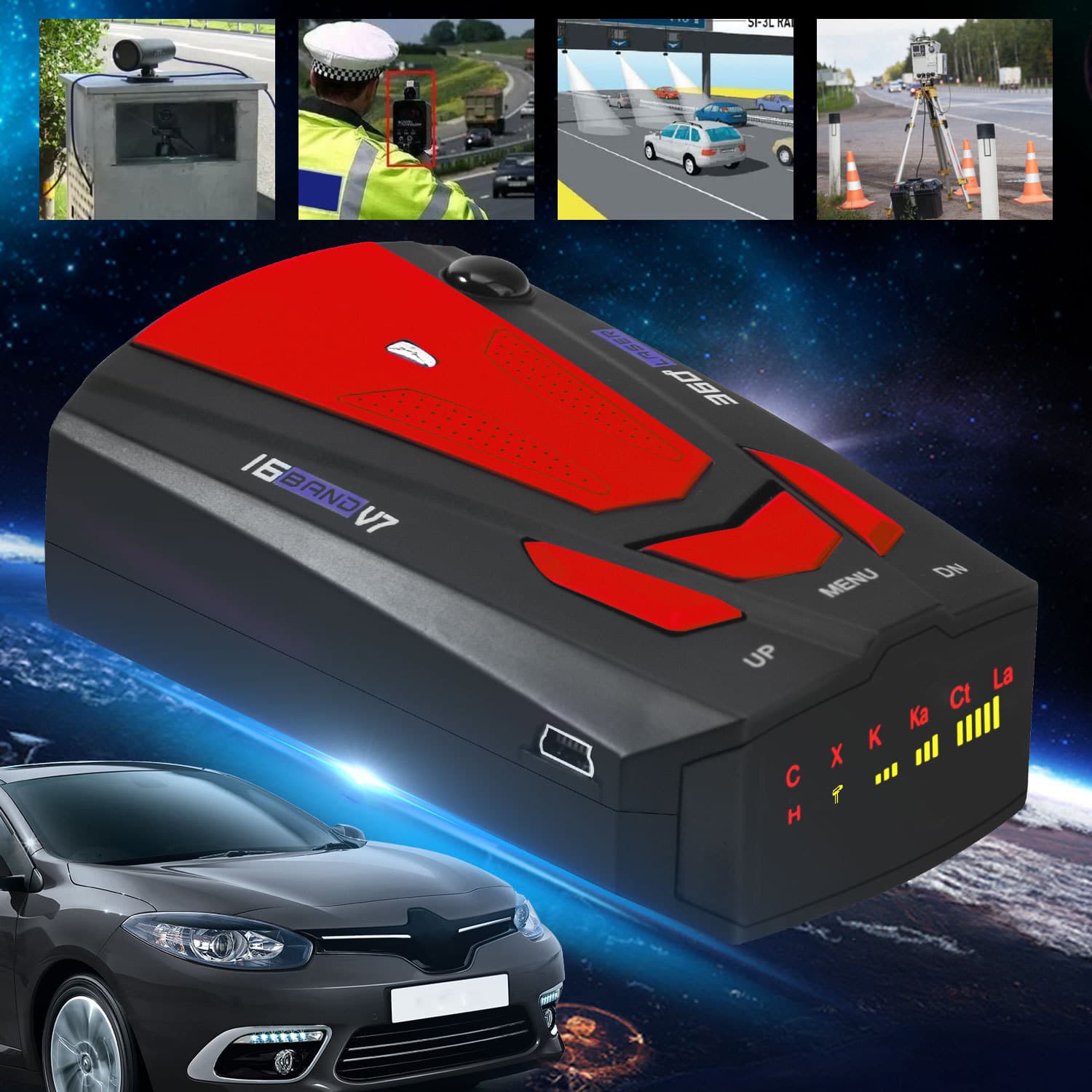 V7 Electronic Dog Vehicle Portable Radar Speedometer Car Electronic Dog Speed Detector with Chinese, English, and Russian Languages for Export