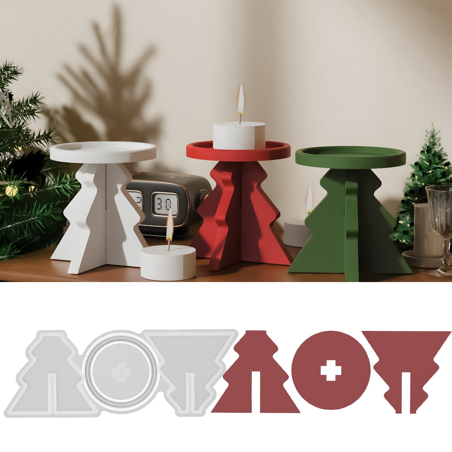 Smug DIY Resin Mold Splicing Christmas Tree Candlestick Ornament Silicone Mold Cross-Border Exclusive Supply