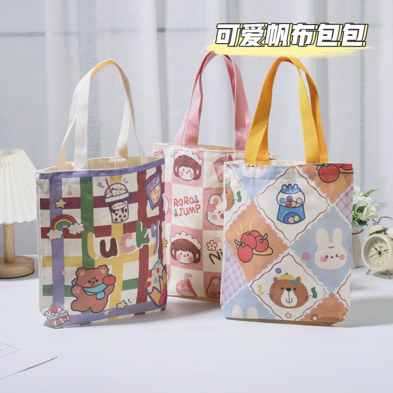 Cute Cartoon Canvas Bag Small Size Handbag for Children Students Ideal for Work And Tutoring Sessions Lightweight Portable Bag