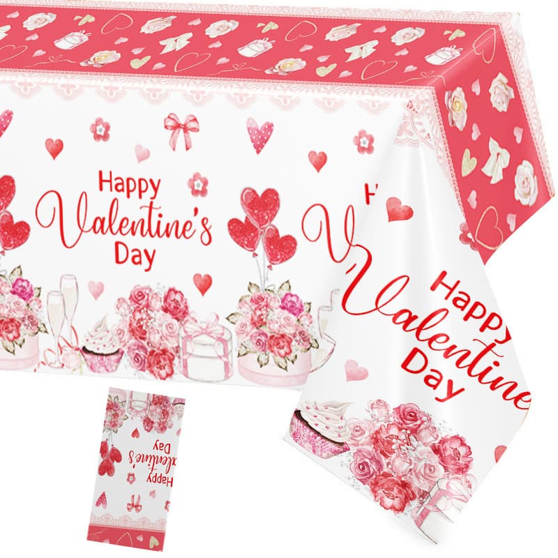 Cross-border Amazon Valentine's Day Tablecloth Happy Valentine's Day Disposable Wedding Ceremony Decoration