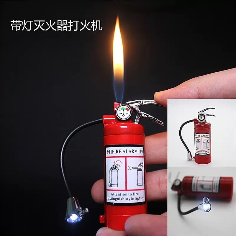 (Dropshipping for All Platforms) Creative Fire Extinguisher Lighter with Light, Refillable Flame Igniter, Novelty Design