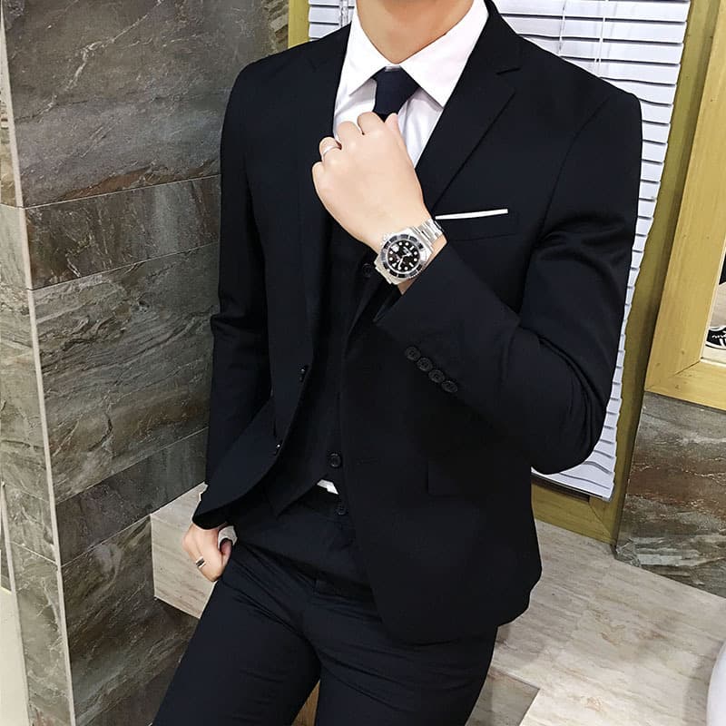 Men's Suit Set Business Professional Spring Suit Three-piece Korean Slim-fit Groom Wedding Attire British Style Four Seasons