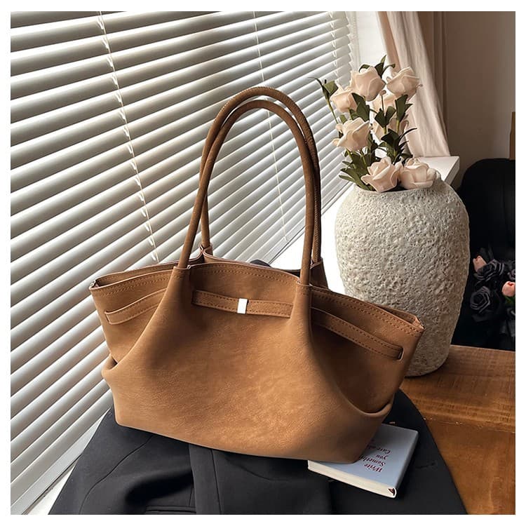 New Cross-Border Suede Handbag Large Capacity Ruched Tote Bag Basket Bag Premium Feel Shoulder Handbag