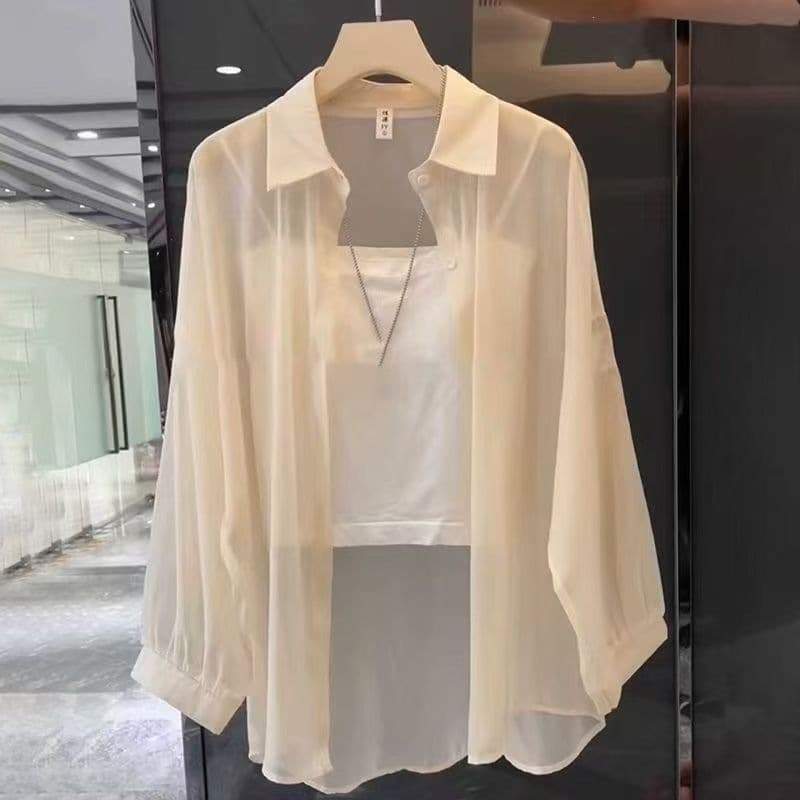 Pearlescent Sand Ice Silk Sun Protection Shirt 2026 Summer New Lightweight Loose Top Jacket Chiffon Single Piece Shirt