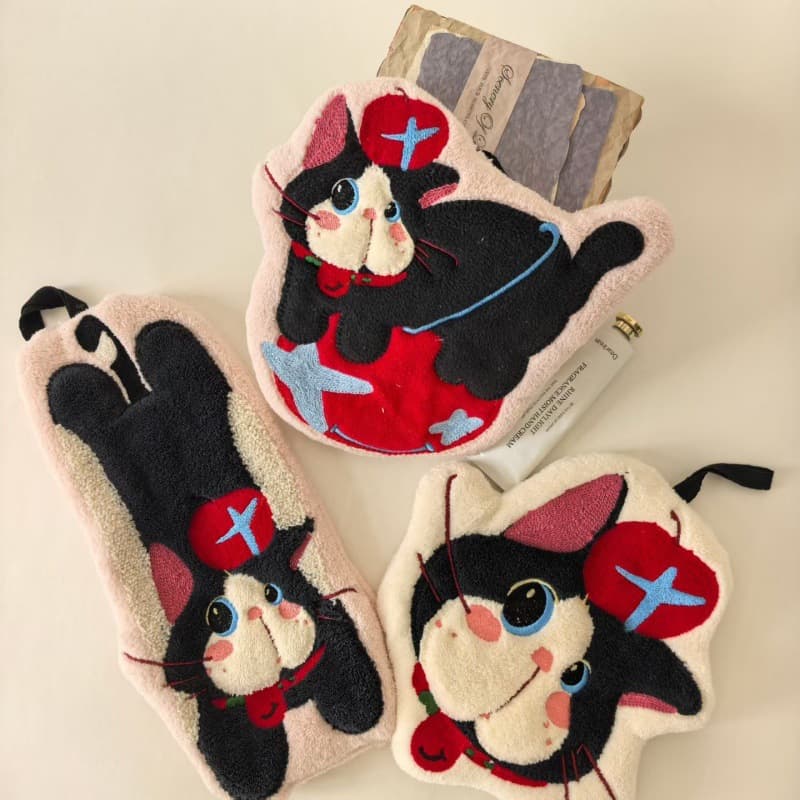 Coral Fleece Cartoon Cat Hand Towel Cute Hanging Absorbent Kitchen Bathroom Towel Creative Plush Absorbent Towel