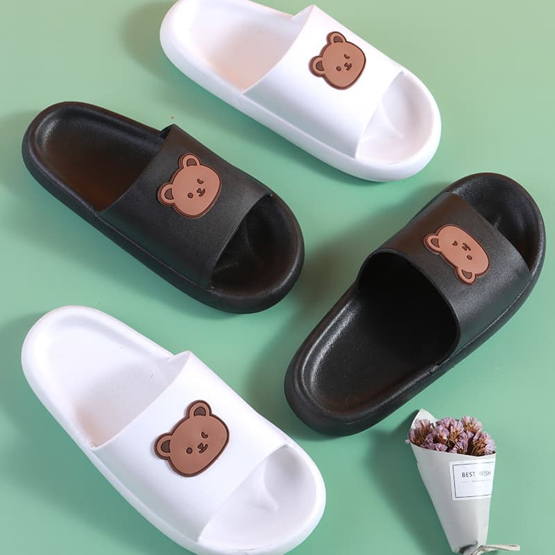 Cute Cartoon Thick Bottom Bathroom Slippers Unisex Indoor Home Slippers Summer Couple Matching Slip-On PVC Comfortable Flats