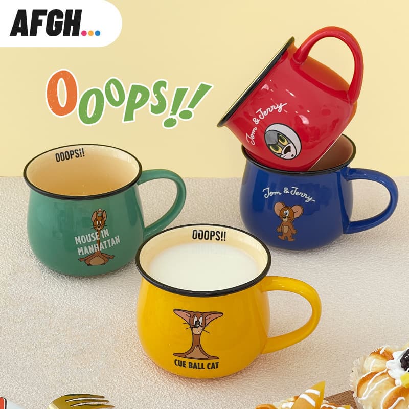 AFGH Official Tom and Jerry OOOPS Mug Four-Color Reinforced Porcelain Set for Parties