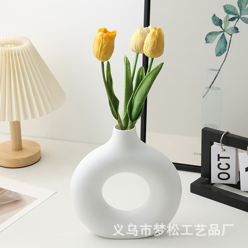 Cross-Border Minimalist White Donut Vase Circle Vase Plastic Vase Creative Vase Small Decoration Set