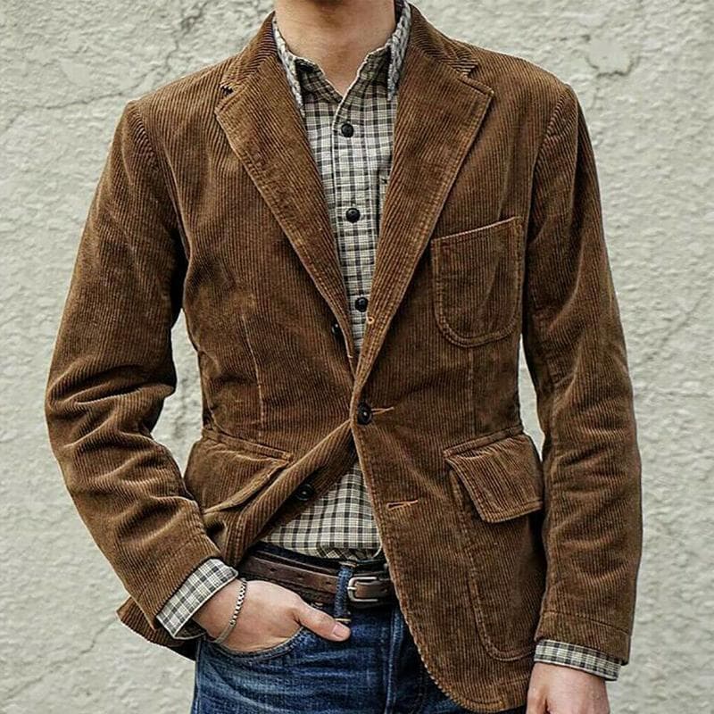 2024 Cross-border Spring and Autumn Corduroy Casual Suit Jacket, Single-breasted Solid Color Jacket for Men, Retro Style