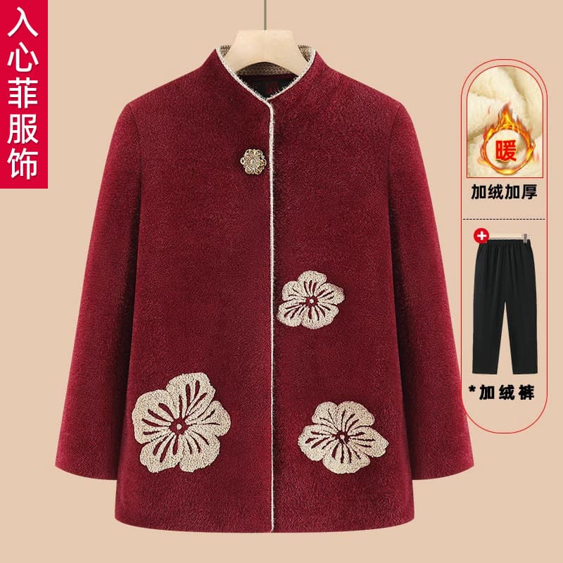Winter Coat for Elderly Women 70s Grandma Thickened Fleece-Lined Jacket Outerwear for Seniors
