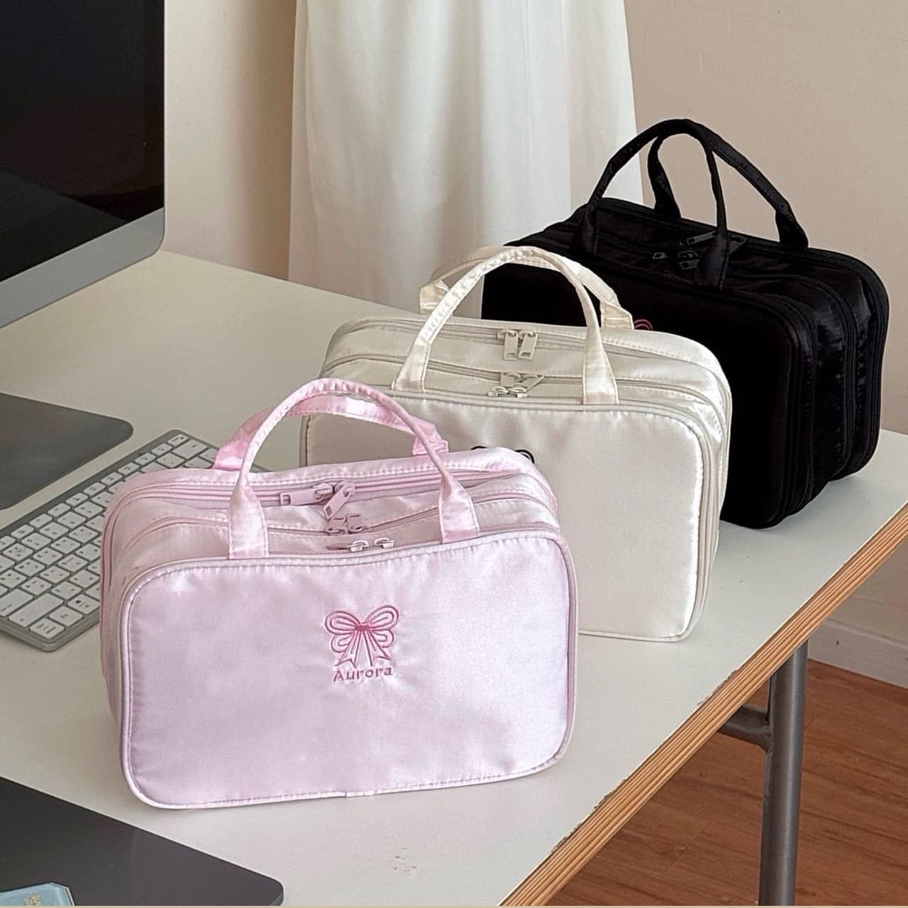 Women's Large Capacity New Portable Travel Waterproof Toiletry Bag with Compartments for Cosmetics Storage, Fits Over Suitcase Handle