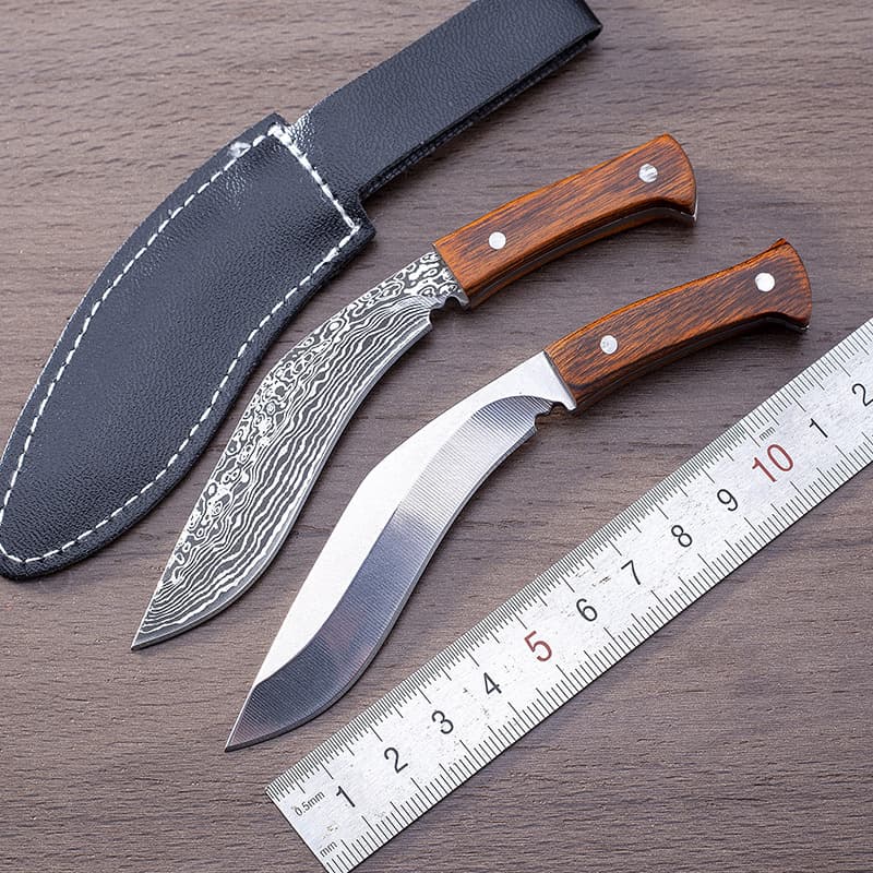 Factory Outdoor Knife Straight Blade Curved Knife Mini Imitation Damascus Knife Kukri Camping Pocket Knife Nepal