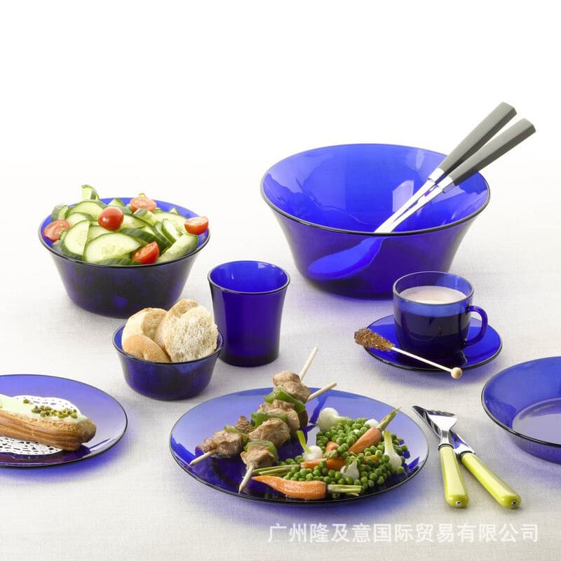 French imported Duralex tempered glass tableware, sapphire blue series, glass cups, soup plates, small rice bowls