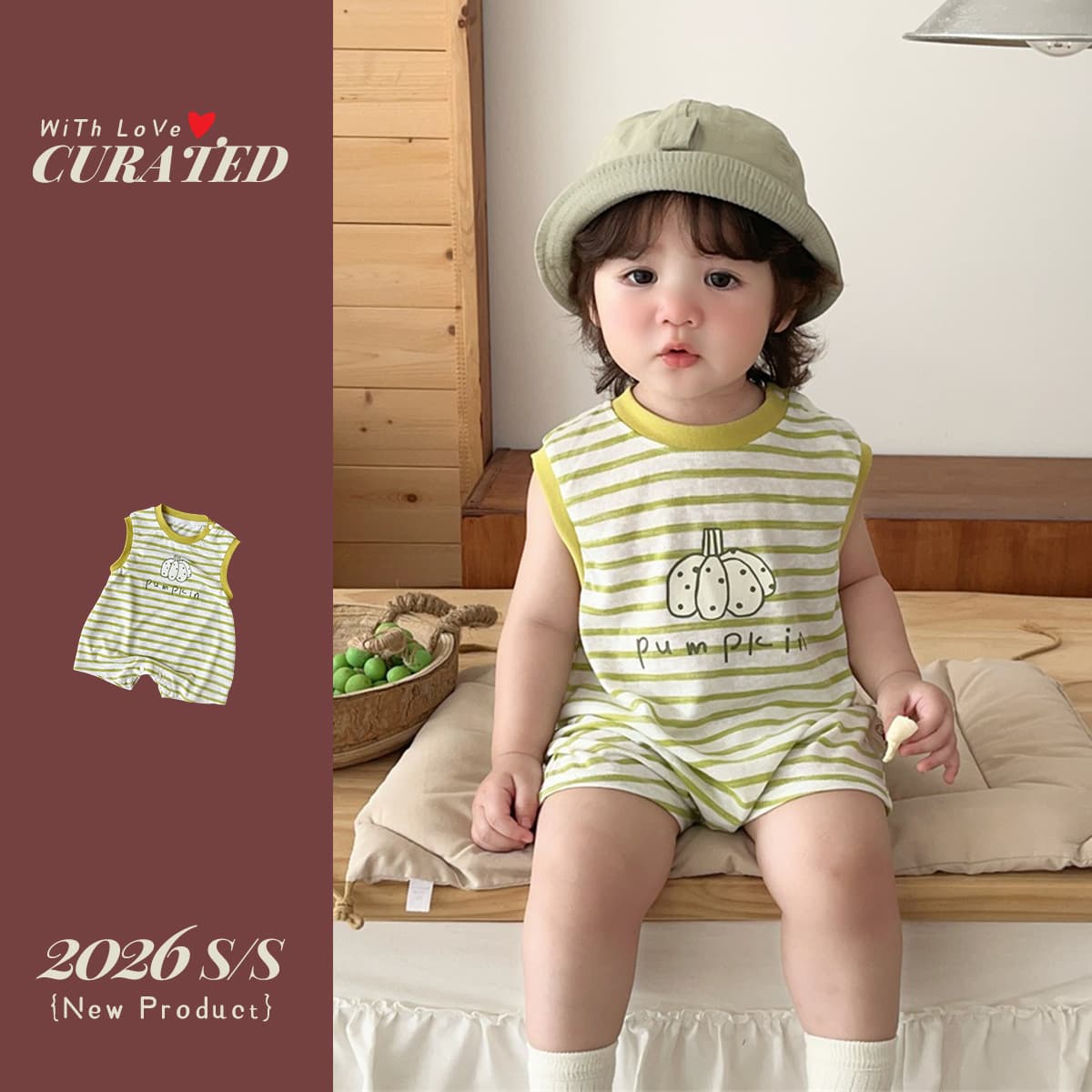 Little Boy Summer Striped Romper Baby Boy Sleeveless Breathable Cartoon Print Children Casual Outing Jumpsuit