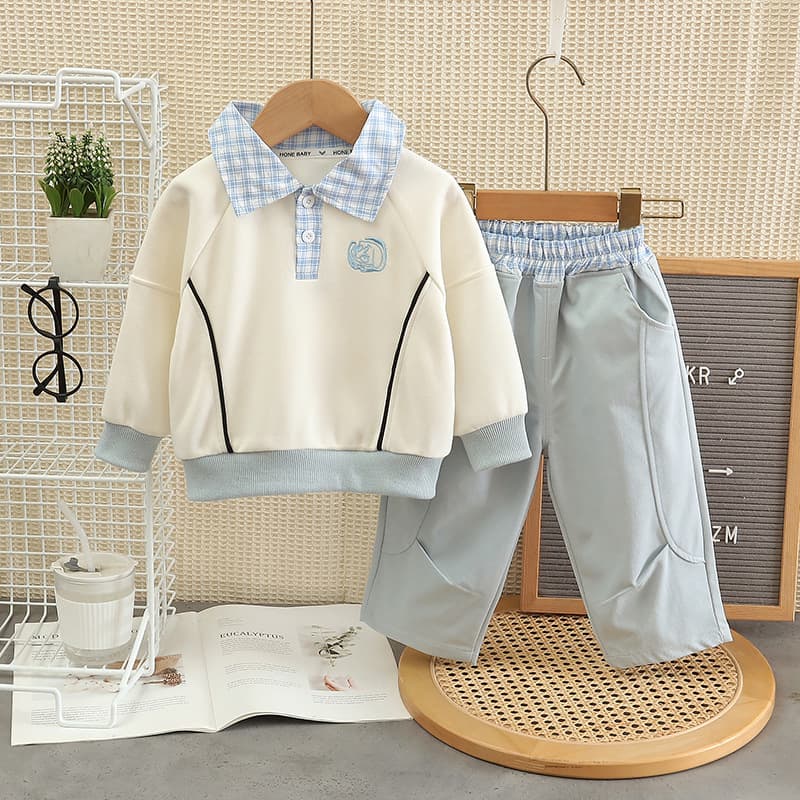 Baby Boy Fall Handsome Collar Hoodie Two-Piece Set Children's Autumn Stylish Sports Casual Clothes Toddler Trendy