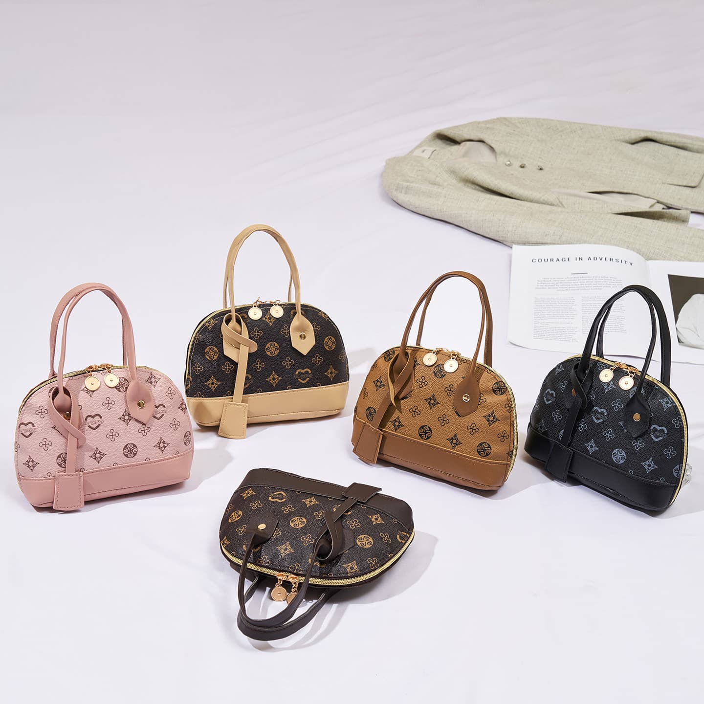 2026 New Fashion Light Luxury Niche Monica Qiqi High-End Women's Handbag Printed Color-Block Shell Bag