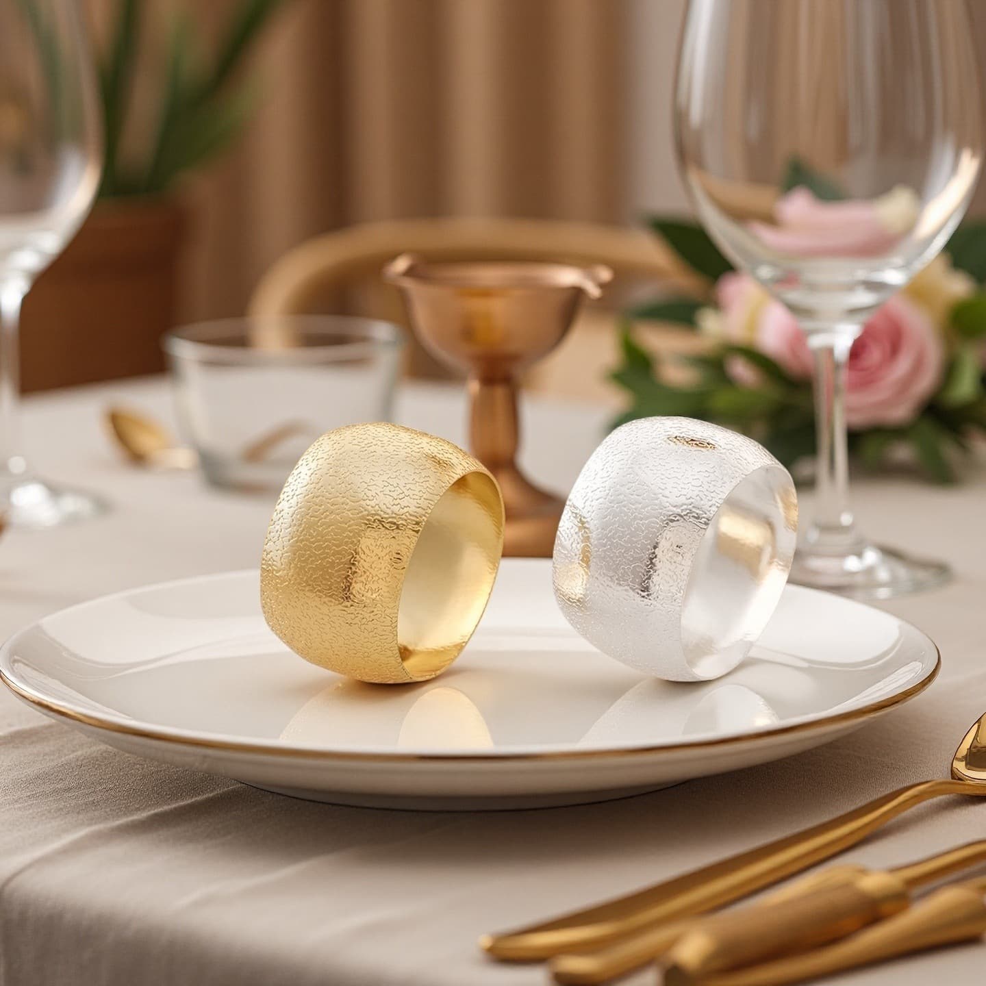 Simple Metal Satin Finish Napkin Rings for Hotel Table Decor, Wholesale from Manufacturer