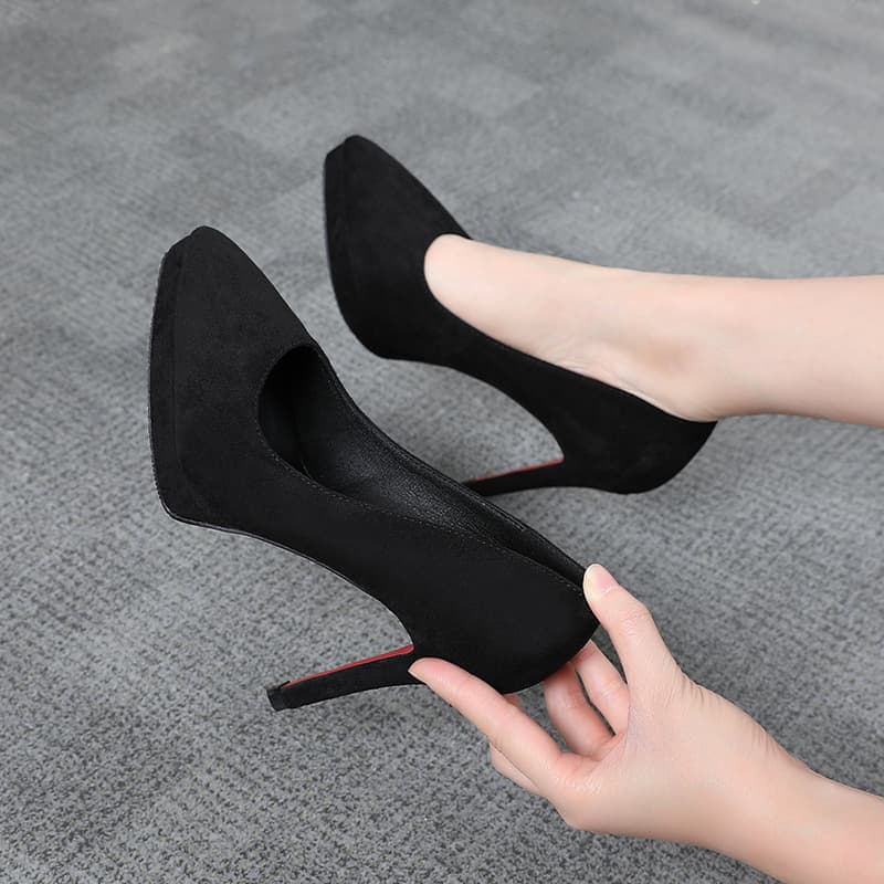 608-2 Women's High Heels, Waterproof Platform, Stiletto Heel, Pointed Toe, Low Mouth, Small Size, Suede, Sexy Nightclub Shoes