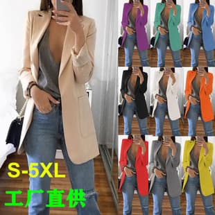 Wish Amazon 2025 European and American Fashion Notched Lapel Slim Fit Cardigan Style Blazer Jacket for Women