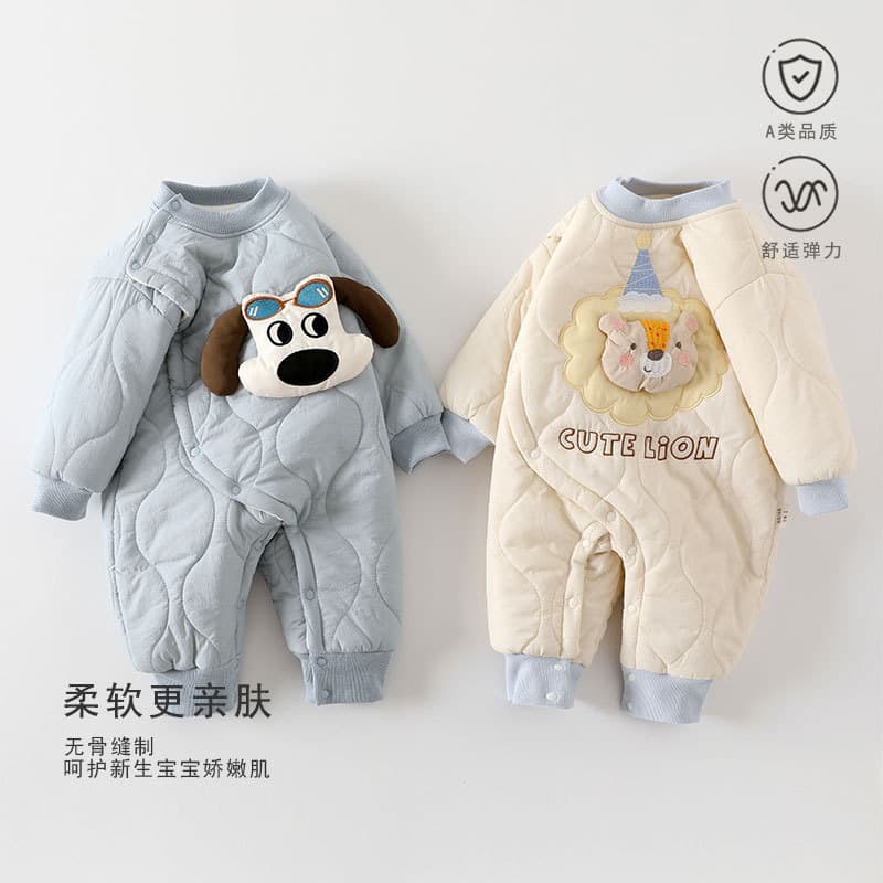 Baby Winter Thickened Cotton Romper, Newborn Baby Bodysuit, Long-Sleeved Sleepwear