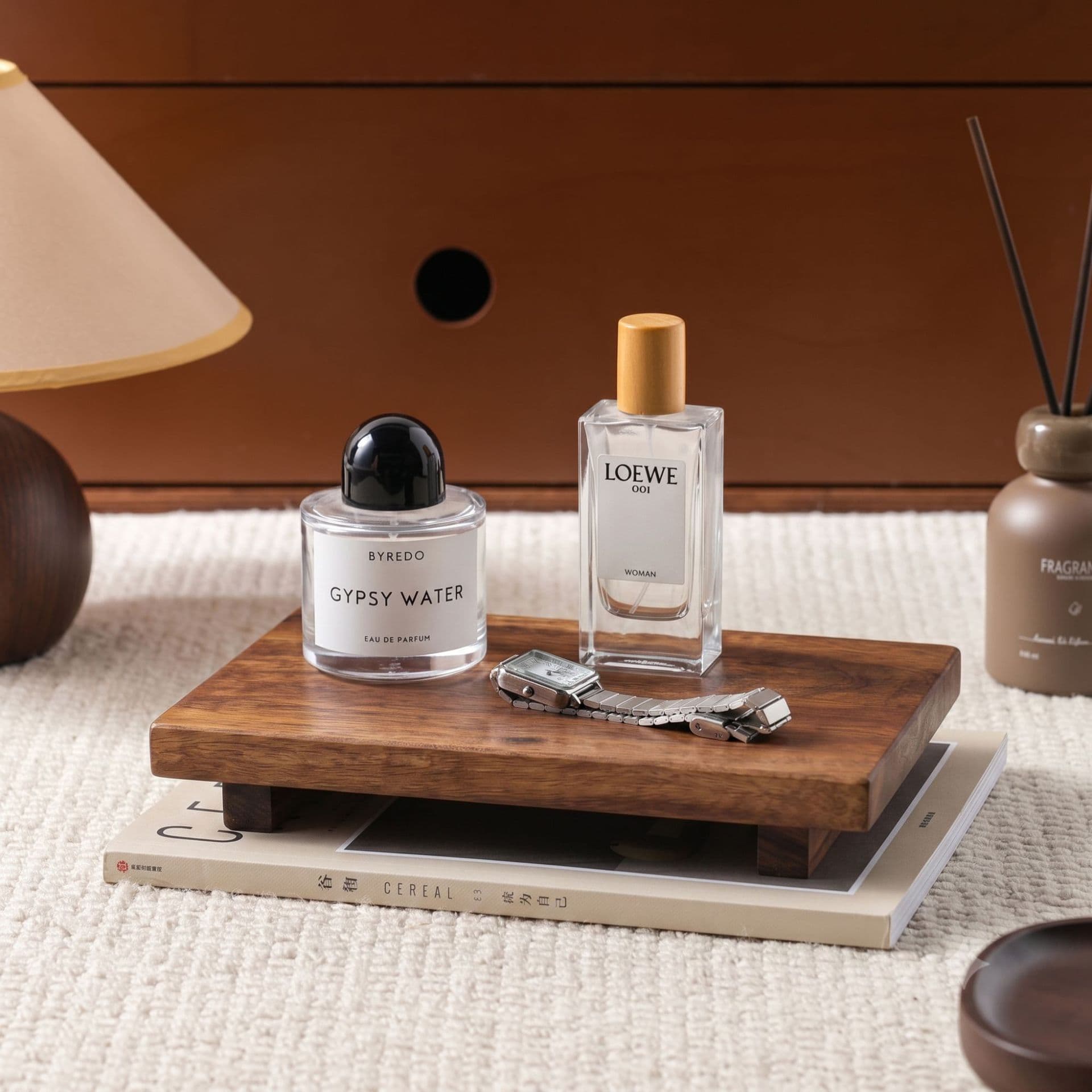 Cross-border ins Japanese-style acacia wood rectangular wooden tray creative with feet display stand solid wood cake board sushi table