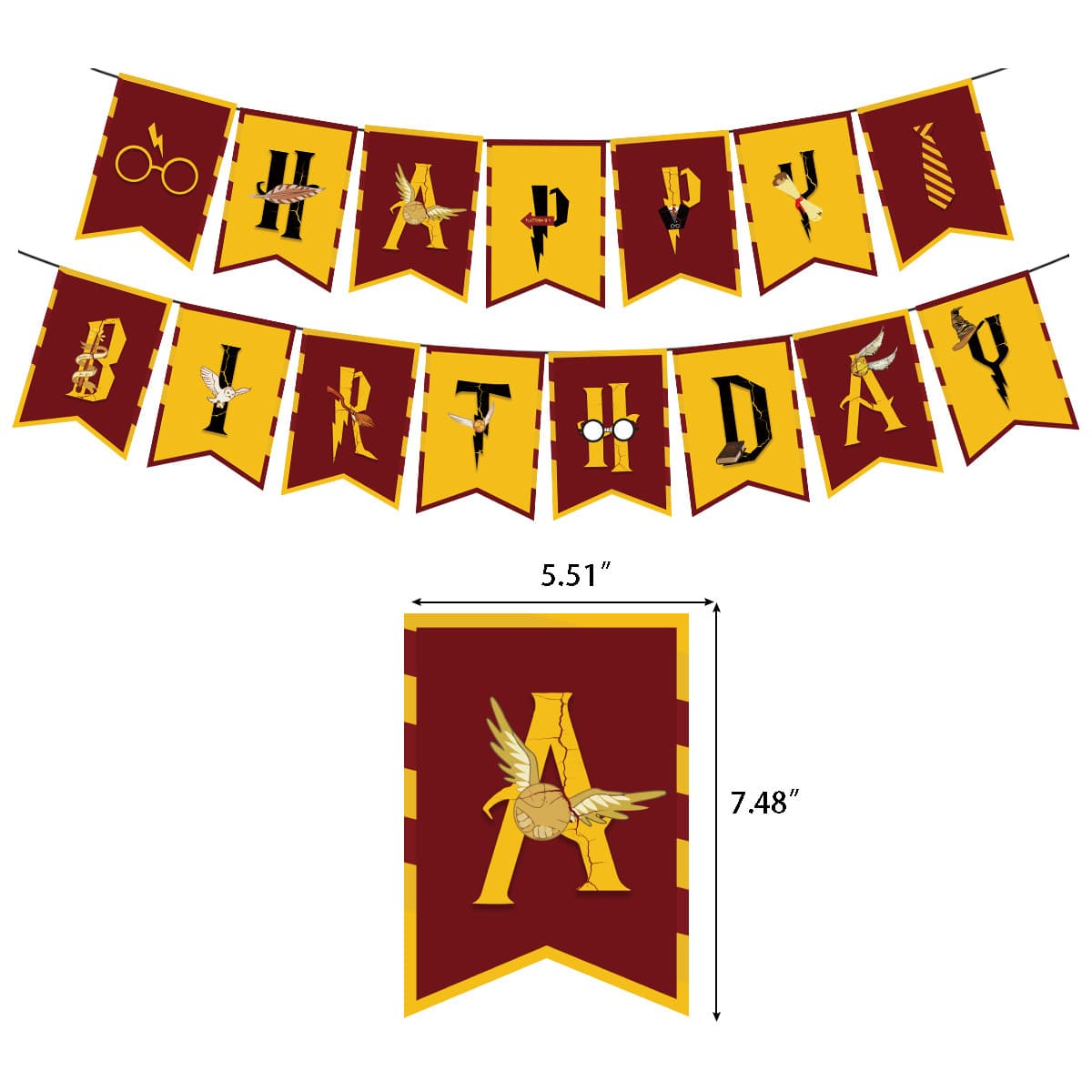 Harry Potter Banner Children's Birthday Party Decoration Wizard Birthday Bunting Cake Topper Set