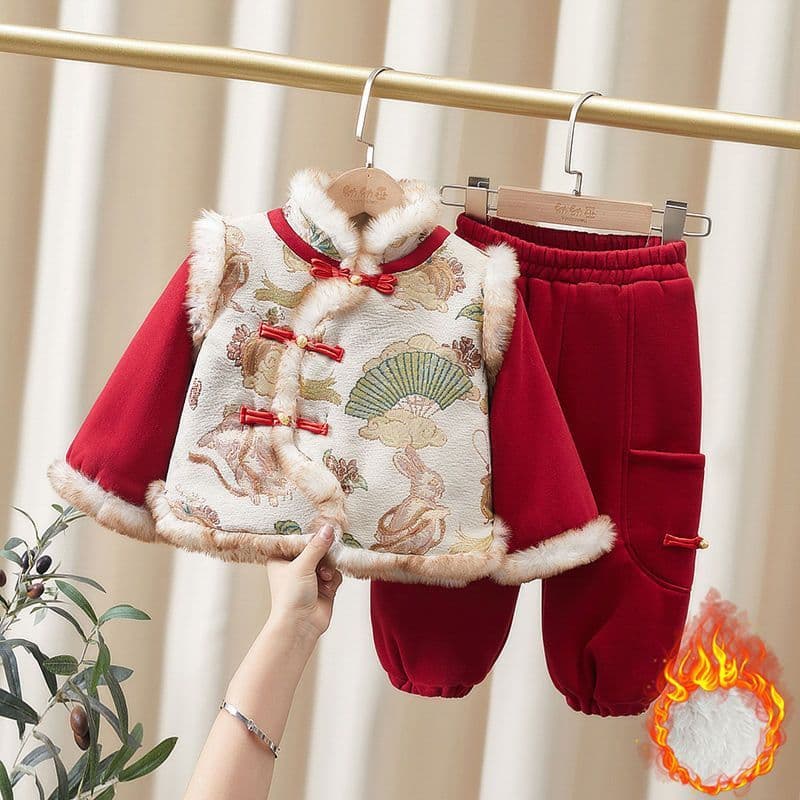 Girls' New Year Outfit Winter 2026 New Little Child Auspicious Cloud Fleece-Lined Thickened Chinese Style Winter Baby Tang Suit