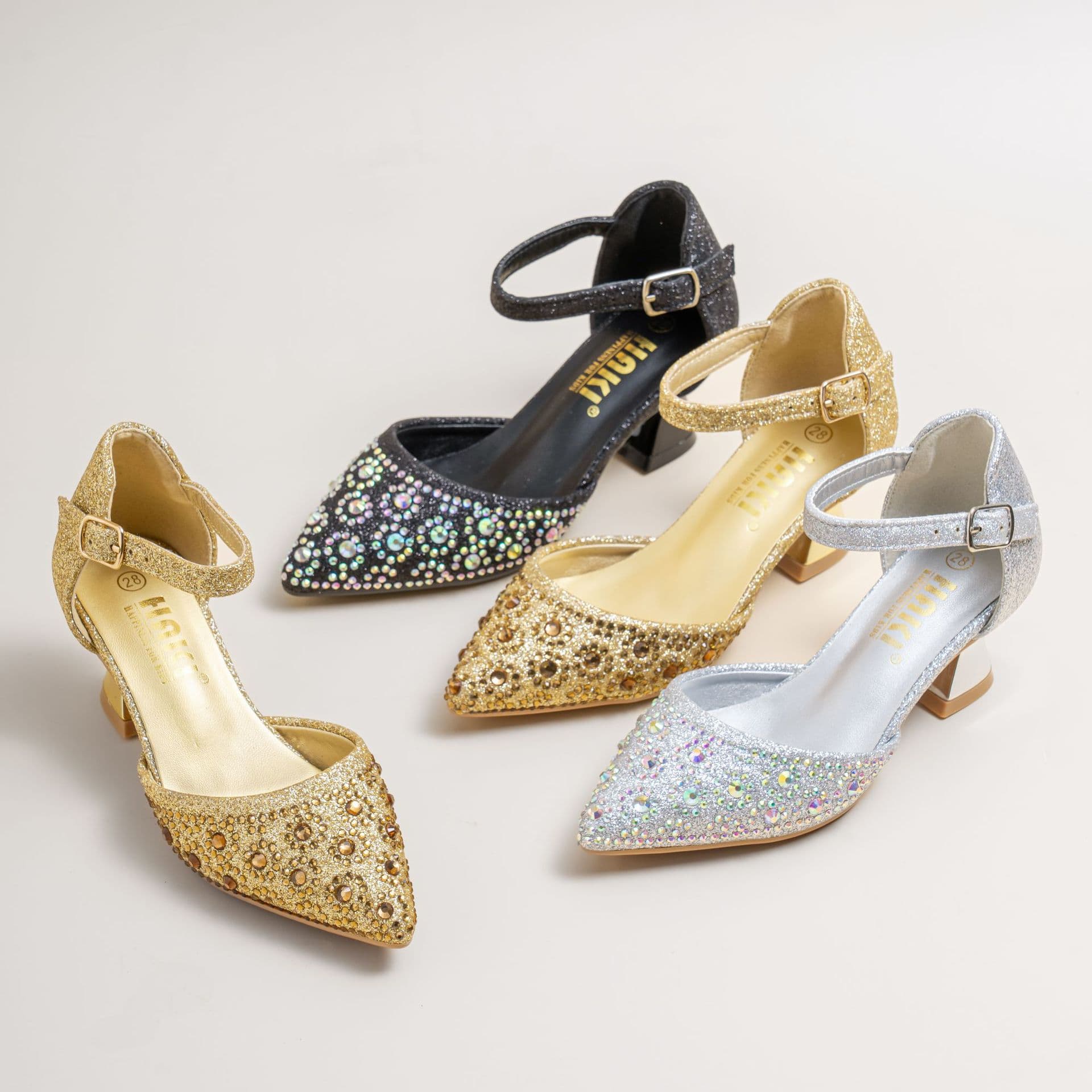 2025 New Export Sweet High Heels, Chunky Heel Open-Toe Peep-Toe Hollow-Out Single Strap Shiny Crystal Sandals for Women