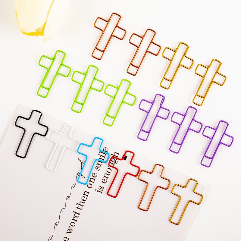 Eight-color cross-shaped paper clips, metal color paper clips, creative office document information classification paper clips