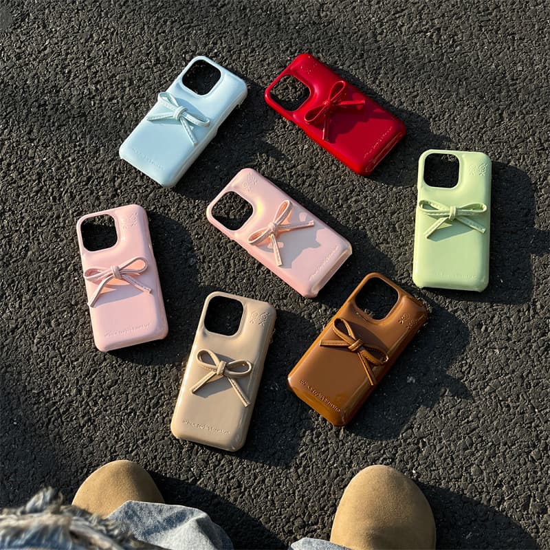 Solid Color Leather 3D Bow iPhone14/13 Compatible Apple 17/16/15 PROMAX Phone Case