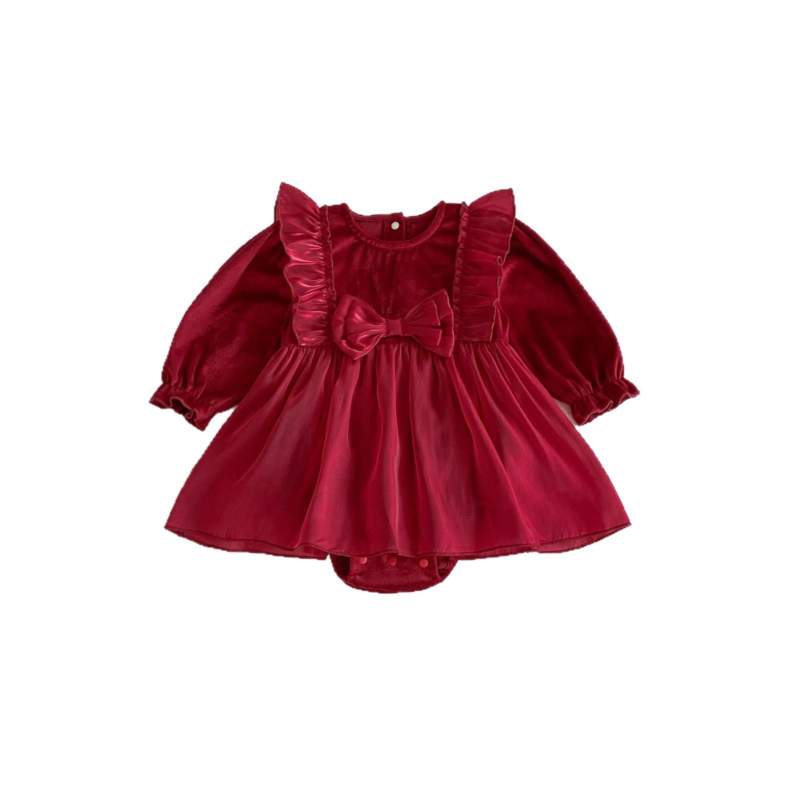 Baby Clothes Spring Autumn Red Velvet 100-Day Newborn Bodysuit Baby First Birthday 100-Day Banquet Formal Wear Cotton