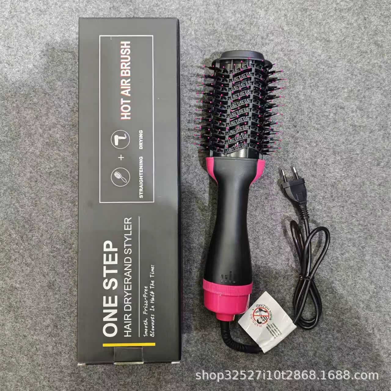 New Cross-Border Hot Air Brush 2-in-1 Blow Dry Brush Negative Ion Hair Brush Curler Straightener Curling Hair Dryer Brush
