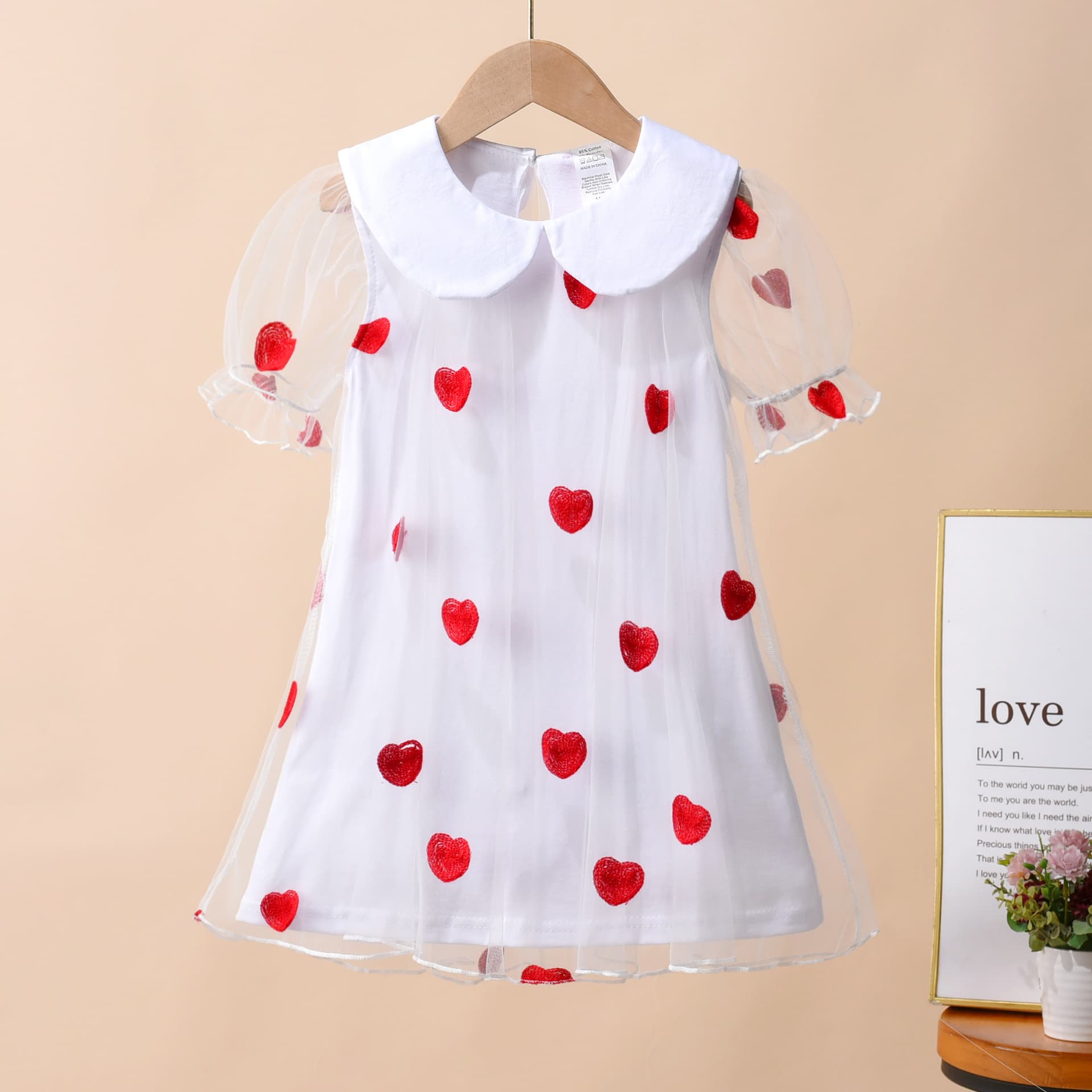 Girls Dress Summer 2026 New Style Korean Version Baby Doll Collar Heart Tulle Dress Trendy Kids Princess Dress