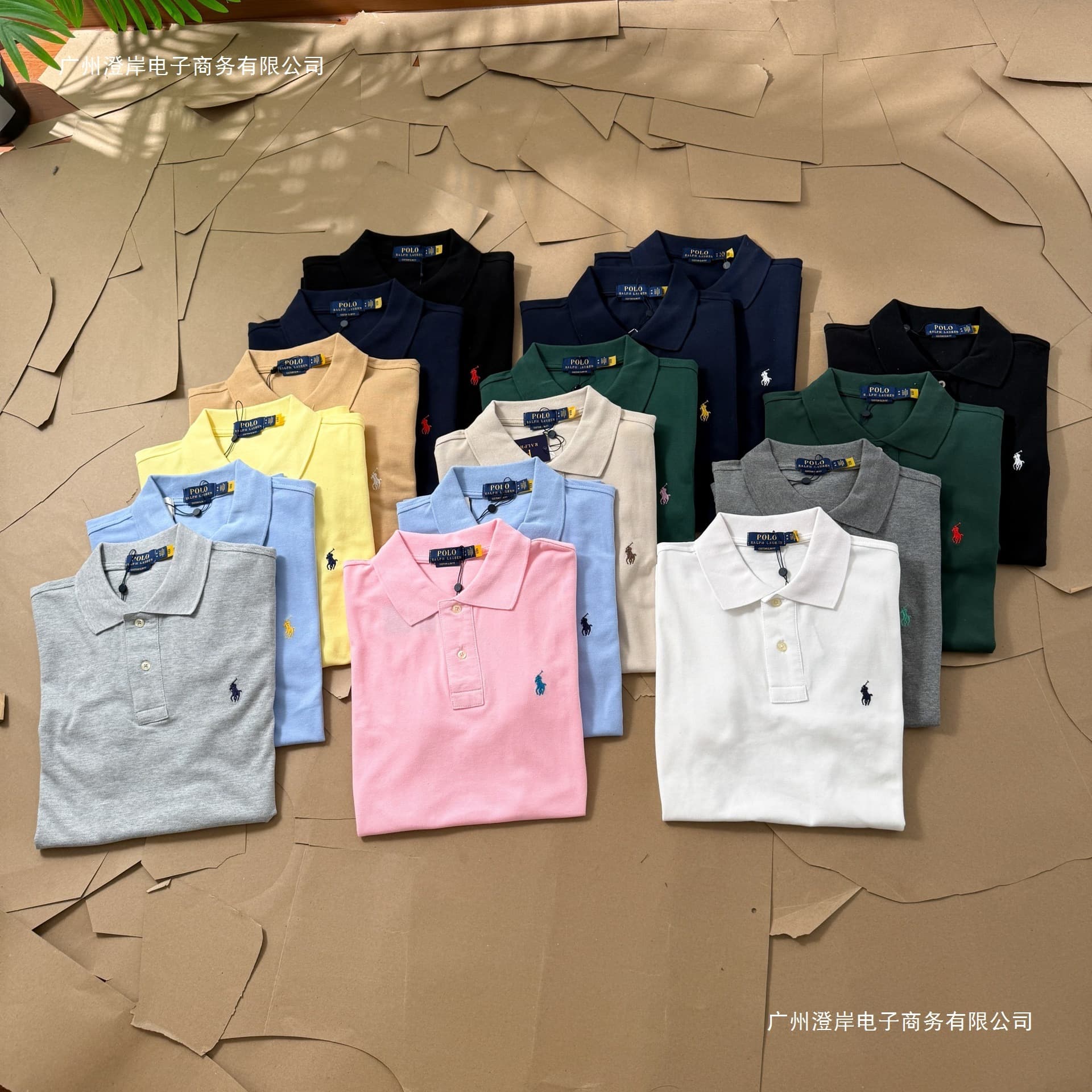Cross-border supply of Ralph Paul, scan QR code for solid color men's summer Pony Mark embroidered short-sleeve shirts