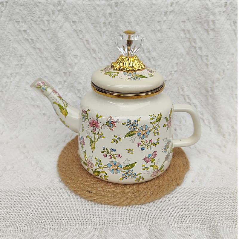 Vintage 1.5L Enamel Enamel Kettle Milk Pot Enamel Teapot Flat Bottom Kettle Kettle Cool Kettle Induction Cooker Fire