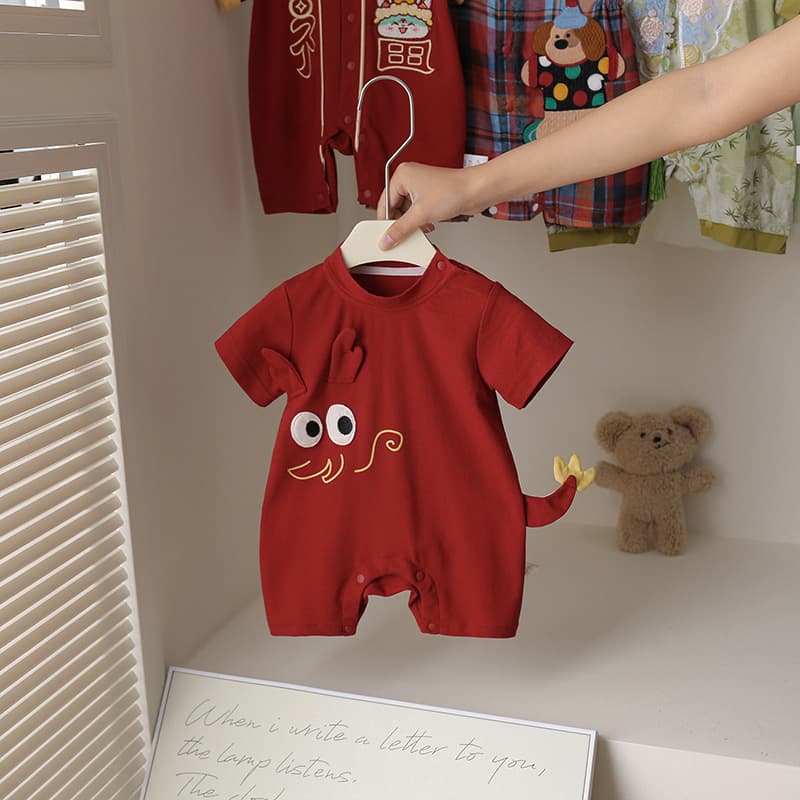 Guofeng Baby Summer Clothes 100 Days Banquet Baby Red Dress Ha Outfit Cute Super Cute Little Dragon One-piece for Weeks