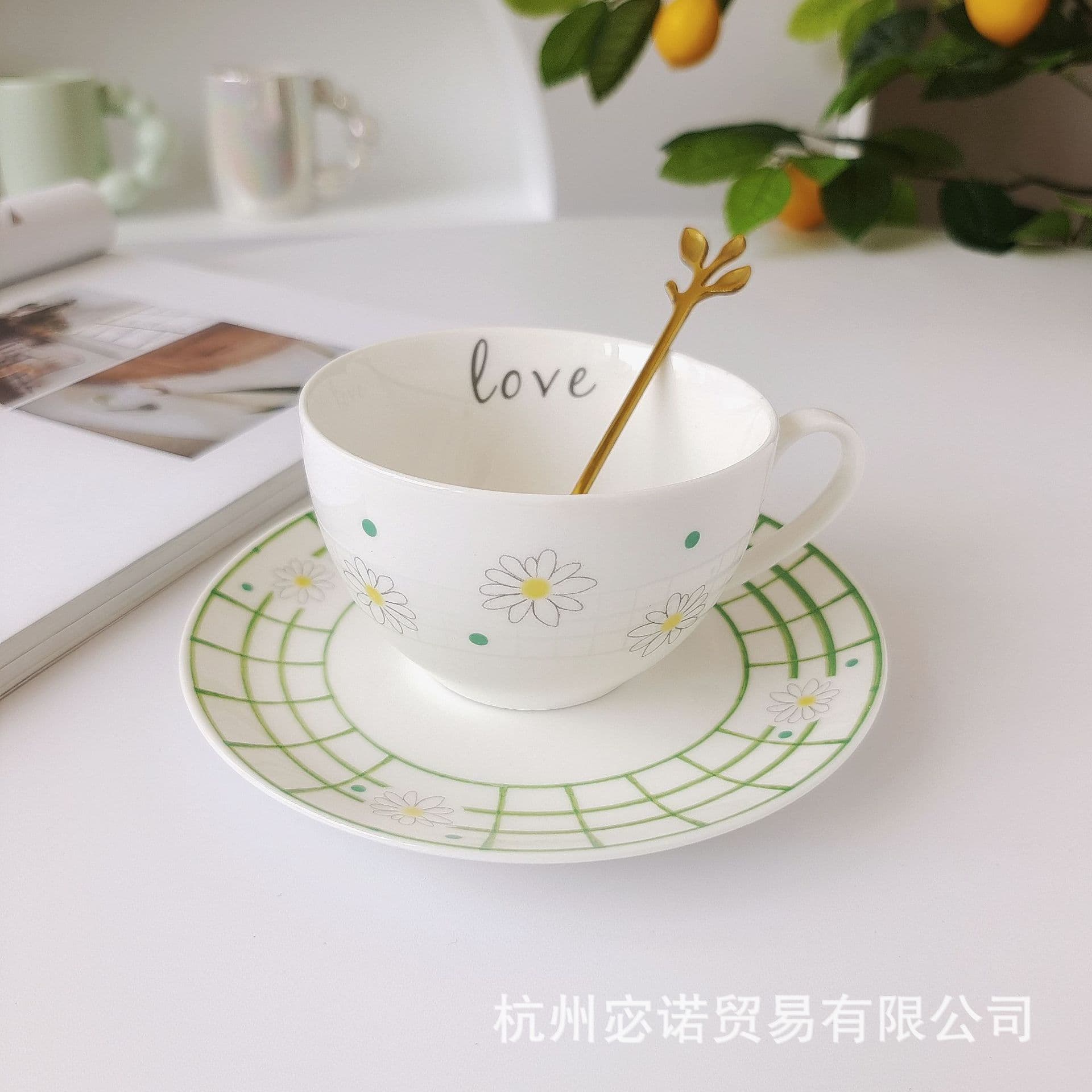 Korean Ins-style Retro French Countryside Daisy Ceramic Coffee Cup Afternoon Tea Breakfast Plate Cup Saucer Set