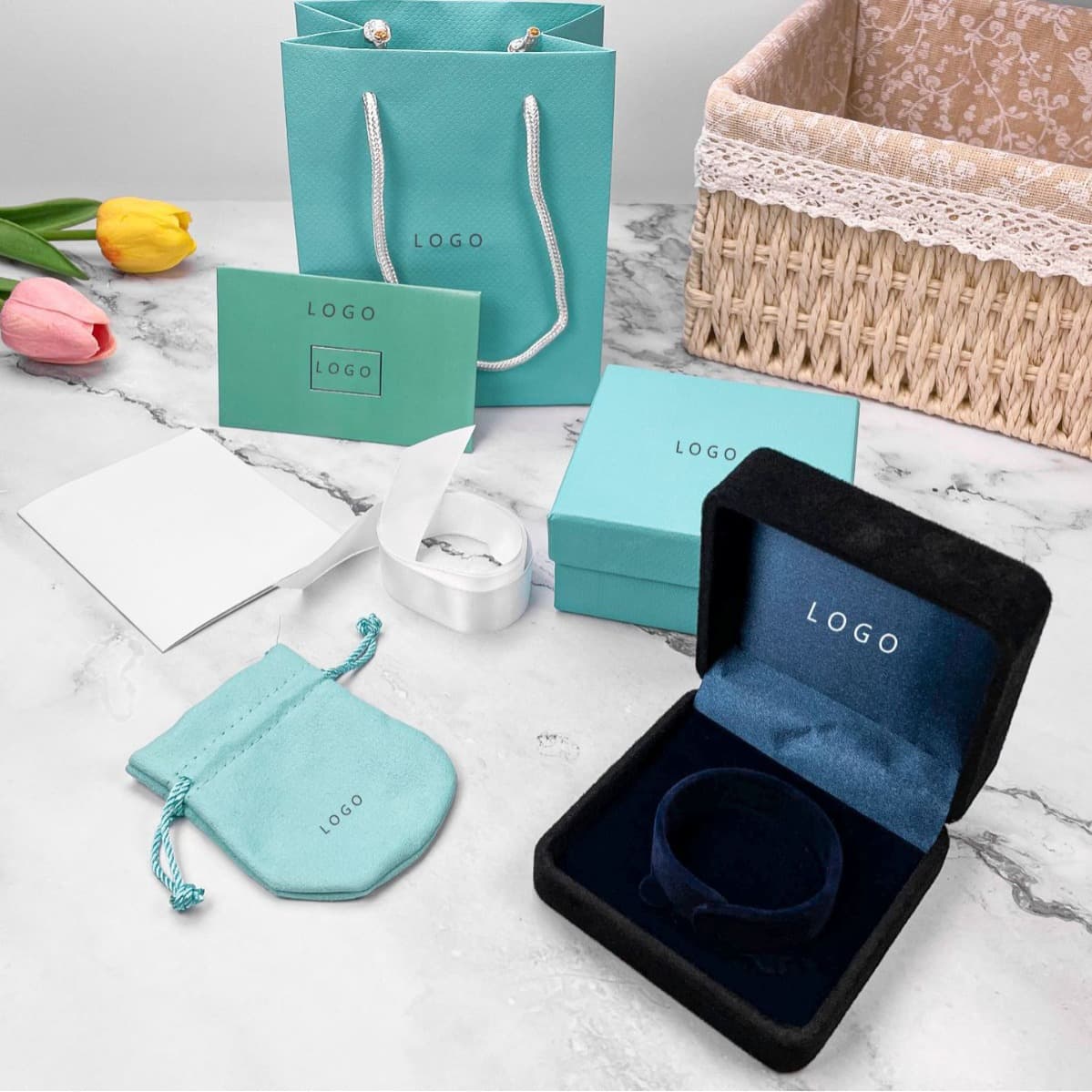 Tiffany-Style Jewelry Counter Blue Necklace Bracelet Ring Jewelry Gift Box Set Factory Direct Jewelry Box