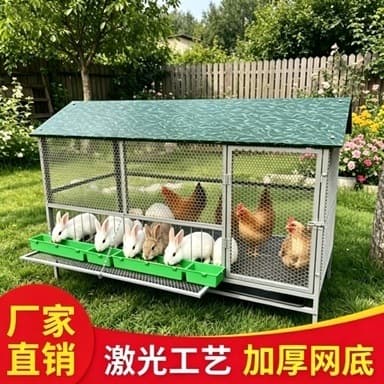 Outdoor Home Poultry Cage with Pointed Roof, Reinforced and Thickened, Weasel-Proof Chicken Coop, Mouse-Proof Rabbit Cage, Round Hole Pigeon Cage, Duck Cage for Raising