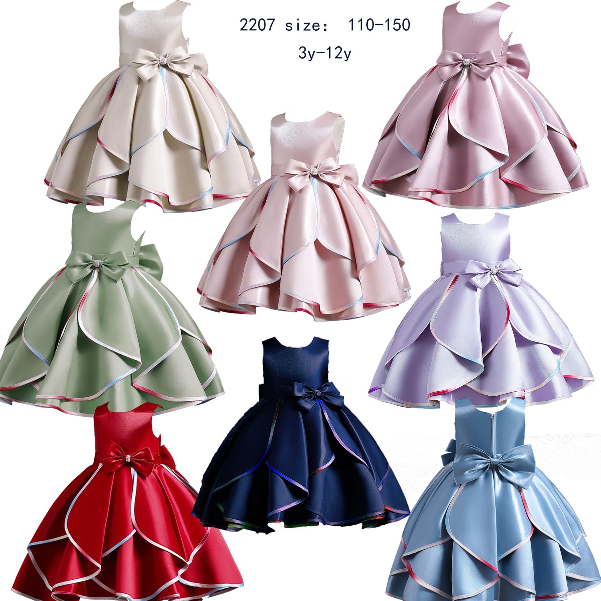 Girls Princess Dress Tutu Skirt Birthday Party Performance Dress Sleeveless Bow Children Formal Dress